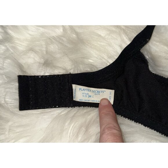 Vintage Playtex Secrets Unlined Bra Floral Lace Underwire Womens 34C Black 4420 - Picture 6 of 6